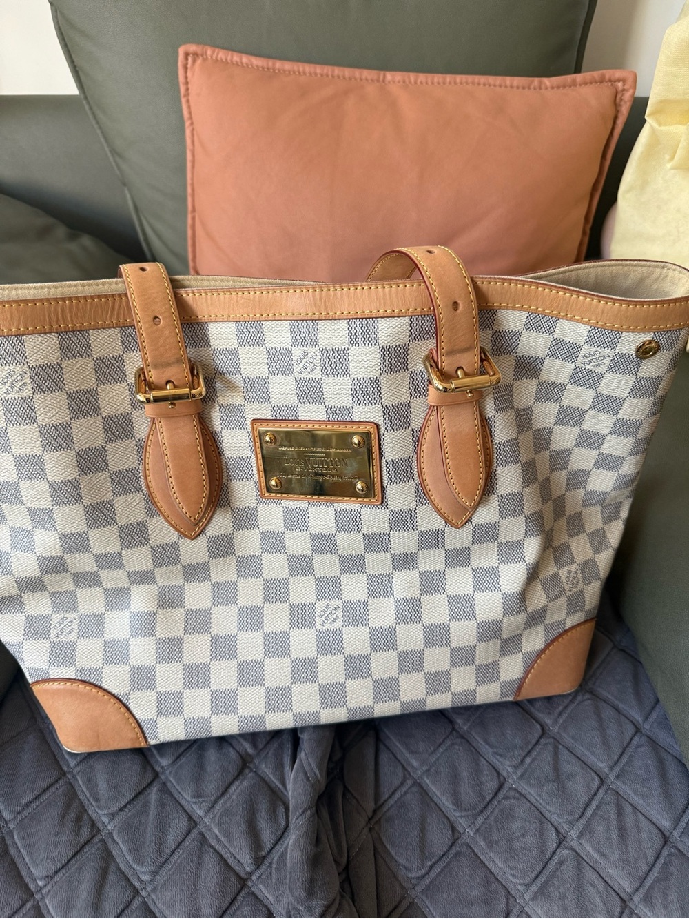 Louis Vuitton Damier Azur Check Tote with Natural Leather Trim